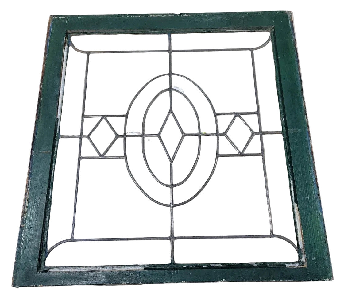 Leaded Glass Window – Clear Jewel Center with Geometric Accents
