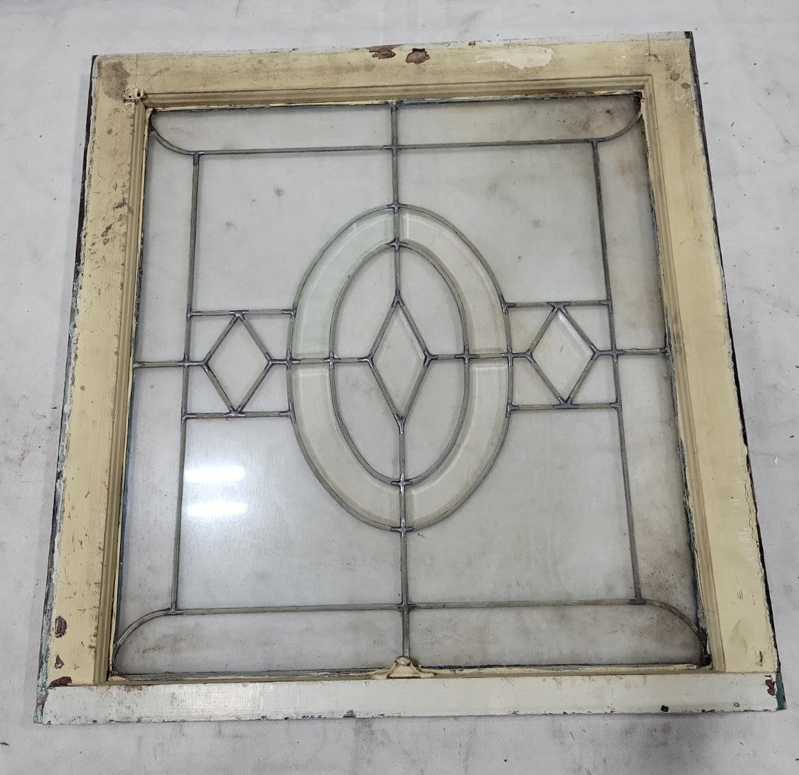 Leaded Glass Window – Clear Jewel Center with Geometric Accents