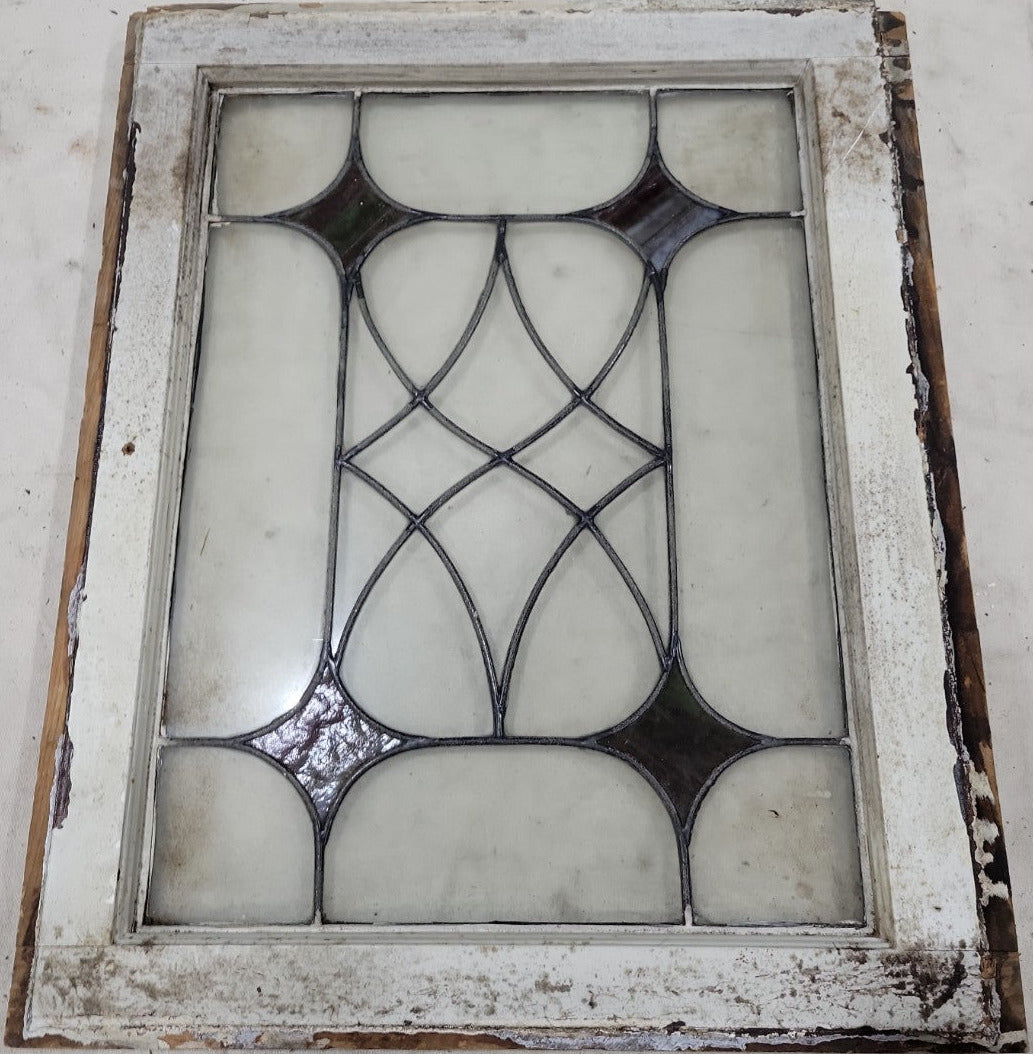 Antique Leaded Glass Window – Gothic Scroll with Amethyst Accents