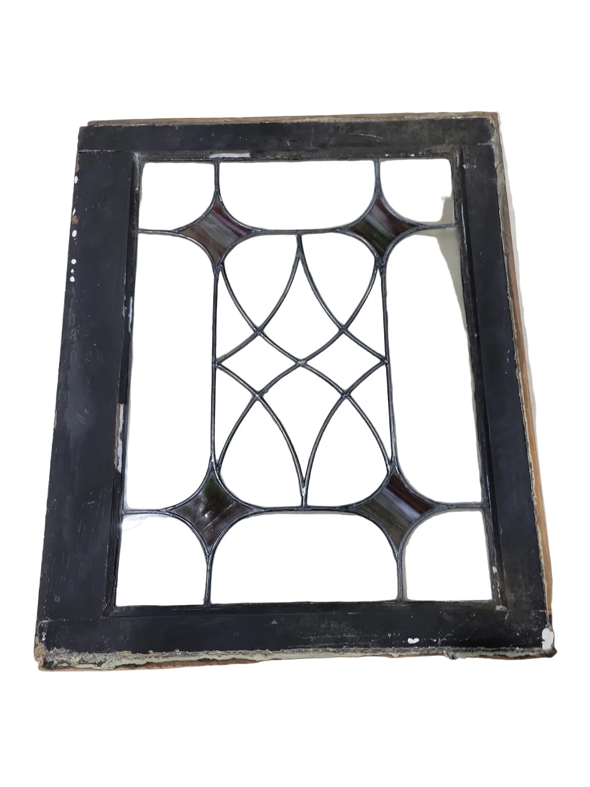 Antique Leaded Glass Window – Gothic Scroll with Amethyst Accents
