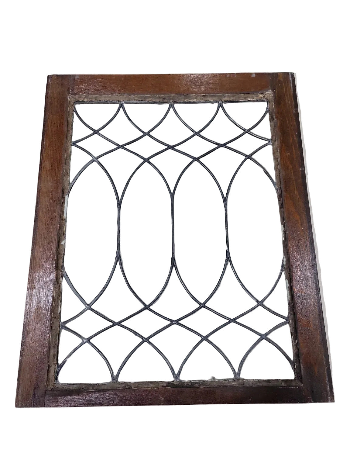 Antique Leaded Glass Window – Diamond Gothic Arch Pattern in Wood Sash