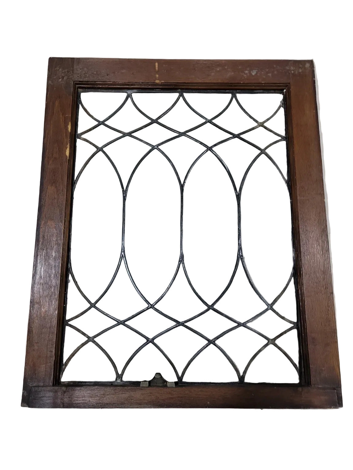 Antique Leaded Glass Window – Diamond Gothic Arch Pattern in Wood Sash