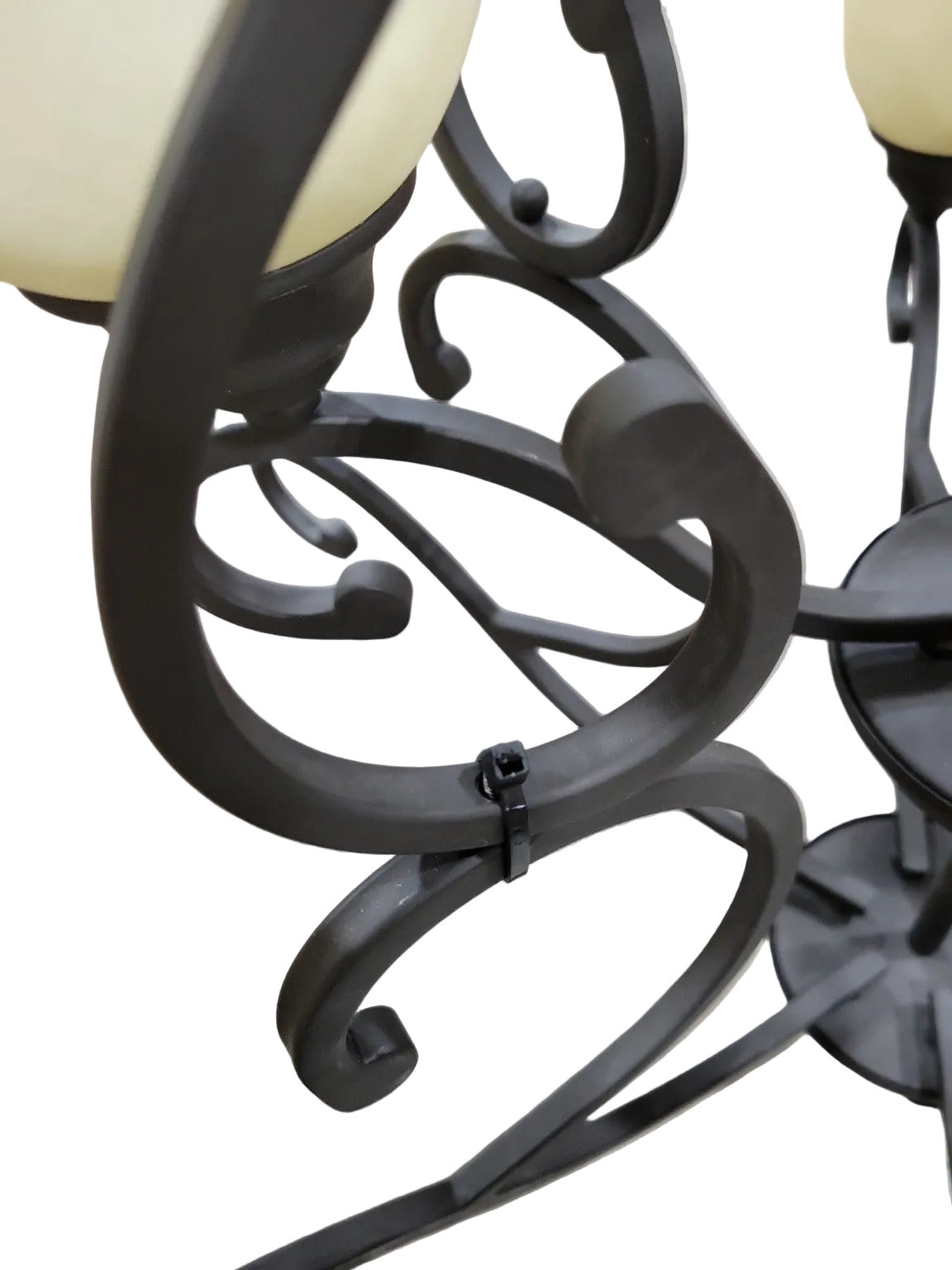 Wrought Iron 9-Light Scroll Arm Chandelier with Frosted Glass Tulip Shades – For Parts or Repair
