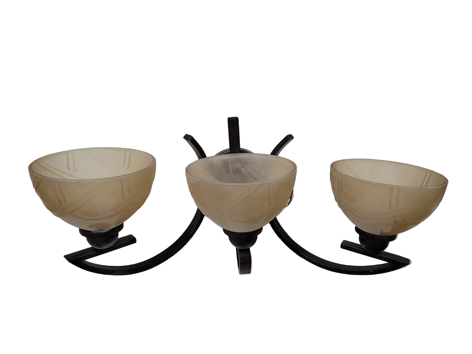 Three-Light Wall Mount Fixture with Frosted Glass Shades – One Retaining Ring Missing