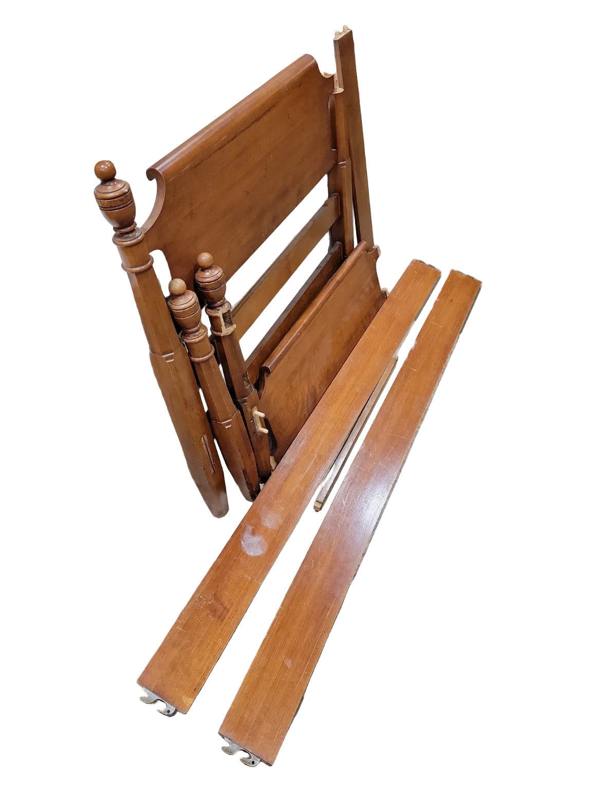 Vintage Twin Bed Frame – Turned Posts with Casters (Needs Repair)