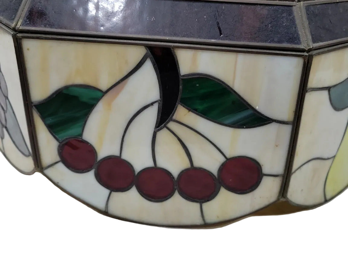 Vintage Stained Glass Fruit Motif Hanging Lamp Shade – 18.5" Diameter