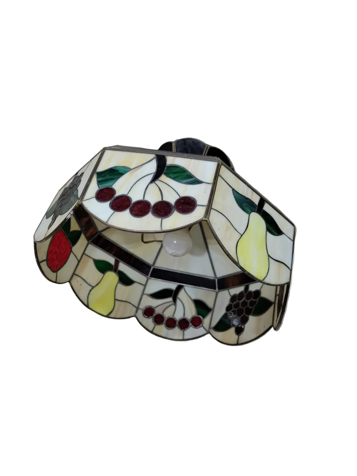 Vintage Stained Glass Fruit Motif Hanging Lamp Shade – 18.5" Diameter