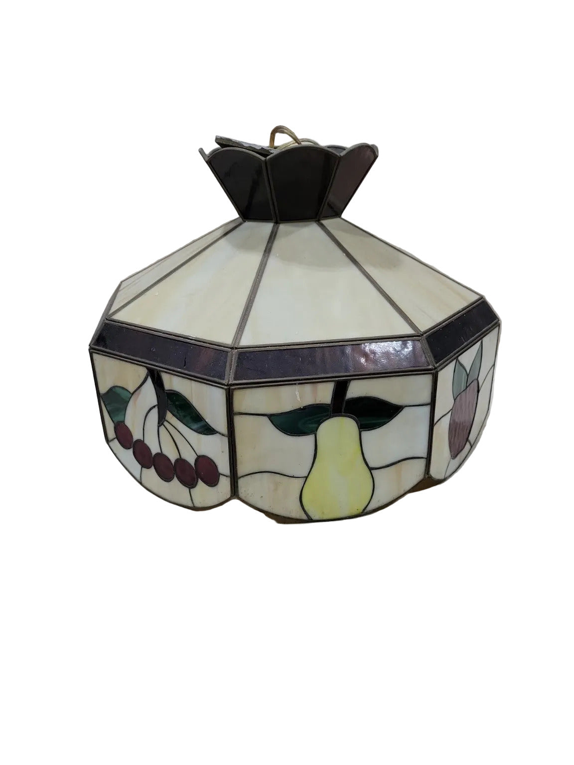 Vintage Stained Glass Fruit Motif Hanging Lamp Shade – 18.5" Diameter
