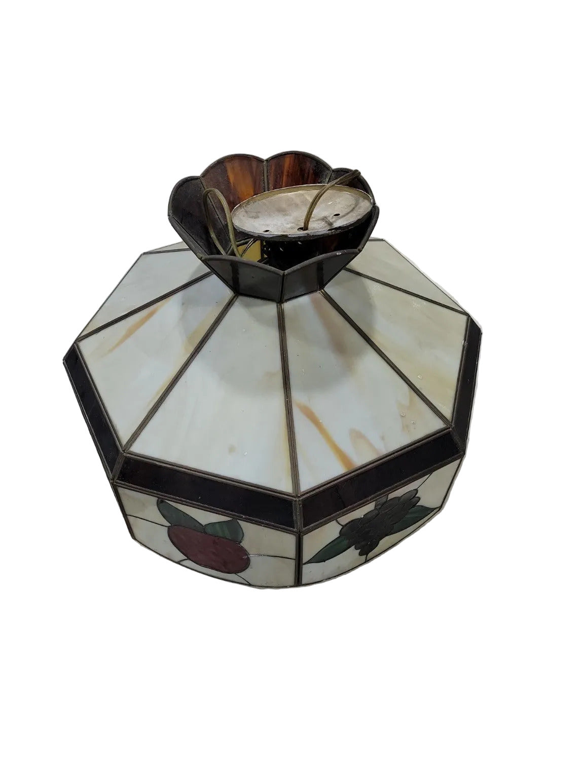 Vintage Stained Glass Fruit Motif Hanging Lamp Shade – 18.5" Diameter