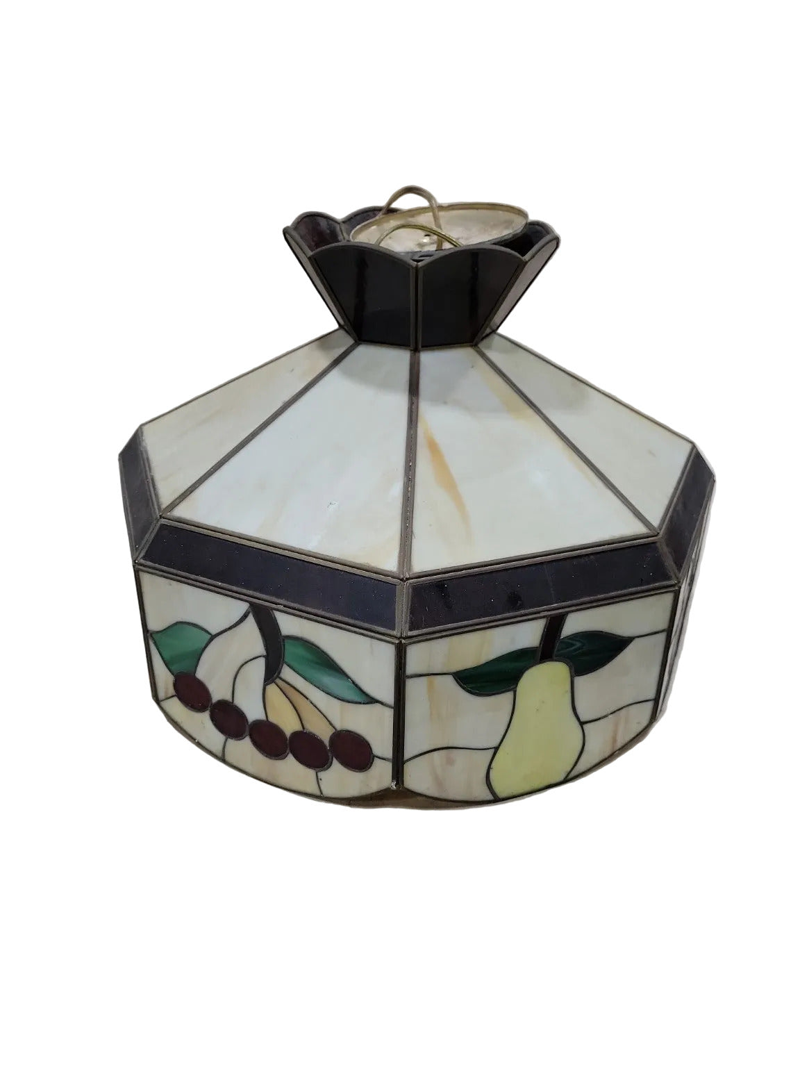 Vintage Stained Glass Fruit Motif Hanging Lamp Shade – 18.5" Diameter
