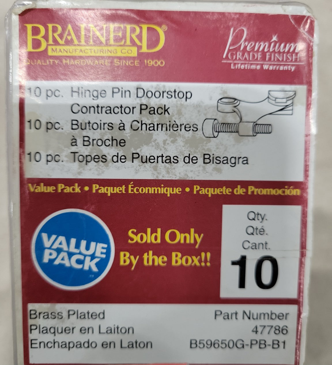 Brainerd Brass-Plated Hinge Pin Doorstop – Contractor 10-Pack (Sealed Box)