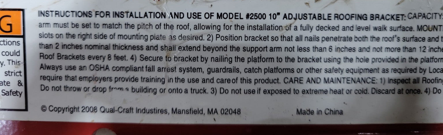 Set of 10 Qual-Craft #2500 10" Adjustable Roofing Brackets – Red Steel AS IS