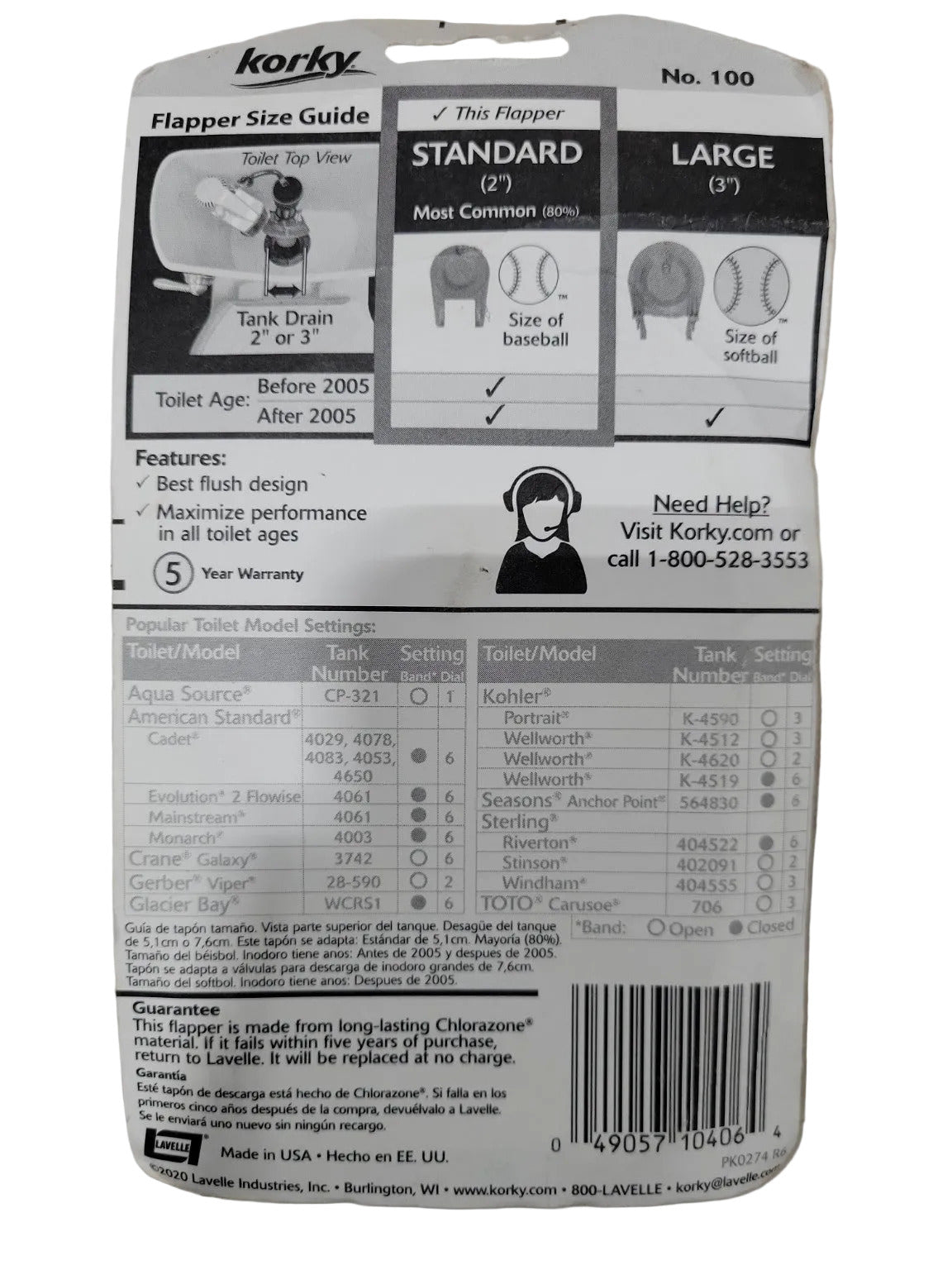 Korky Ultra Universal Toilet Flapper – Standard 2" (Model No. 100)