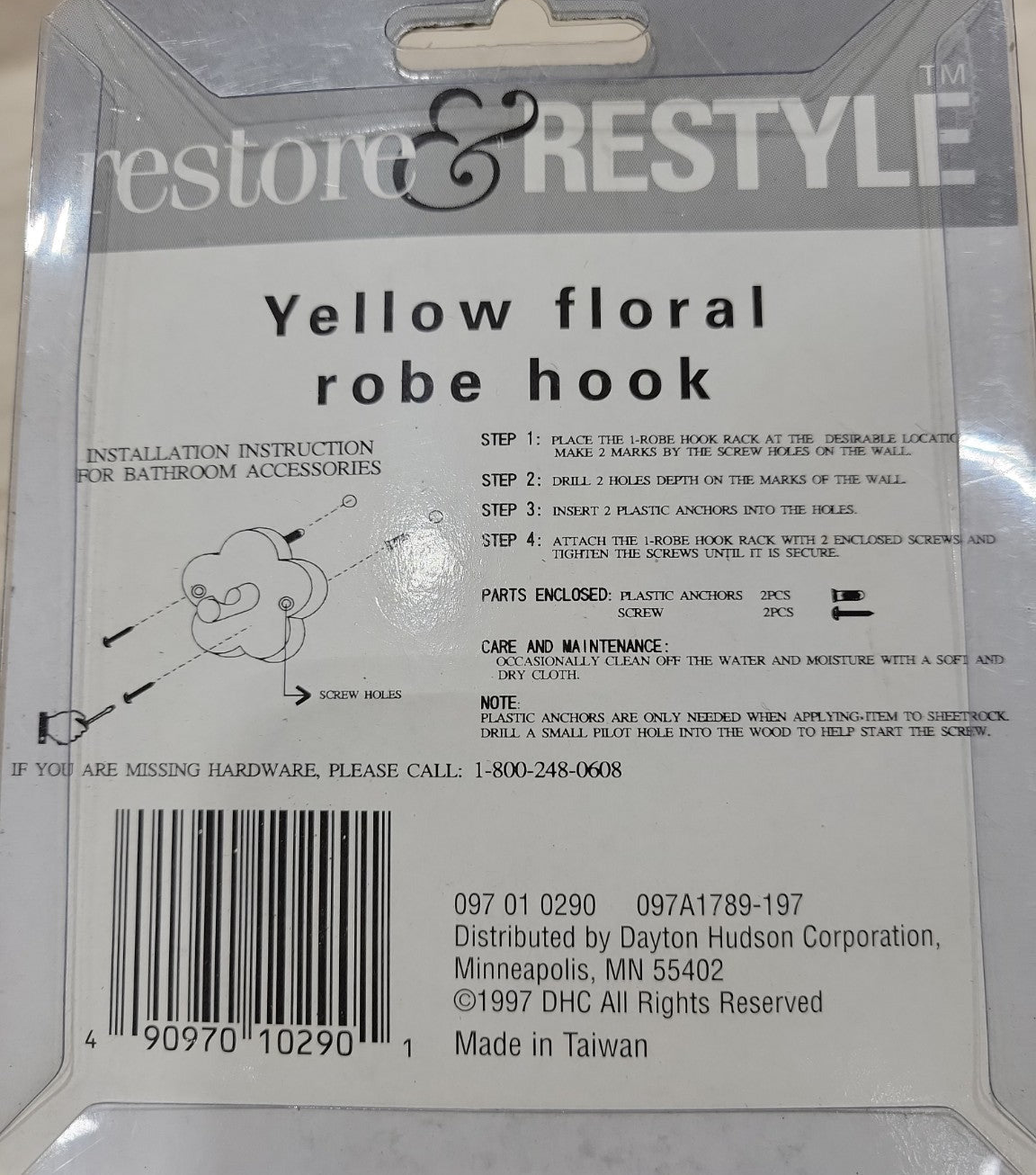 Restore & Restyle Yellow Floral Robe Hook – New in Package