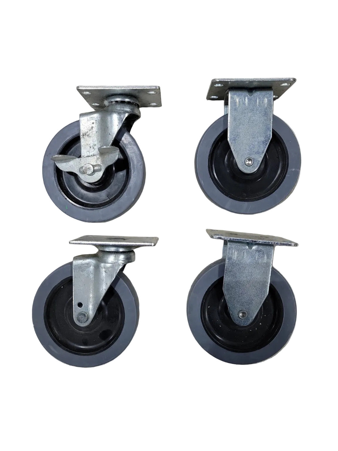 Set of 4 Heavy-Duty 5" Swivel Plate Casters – 1 with Brake