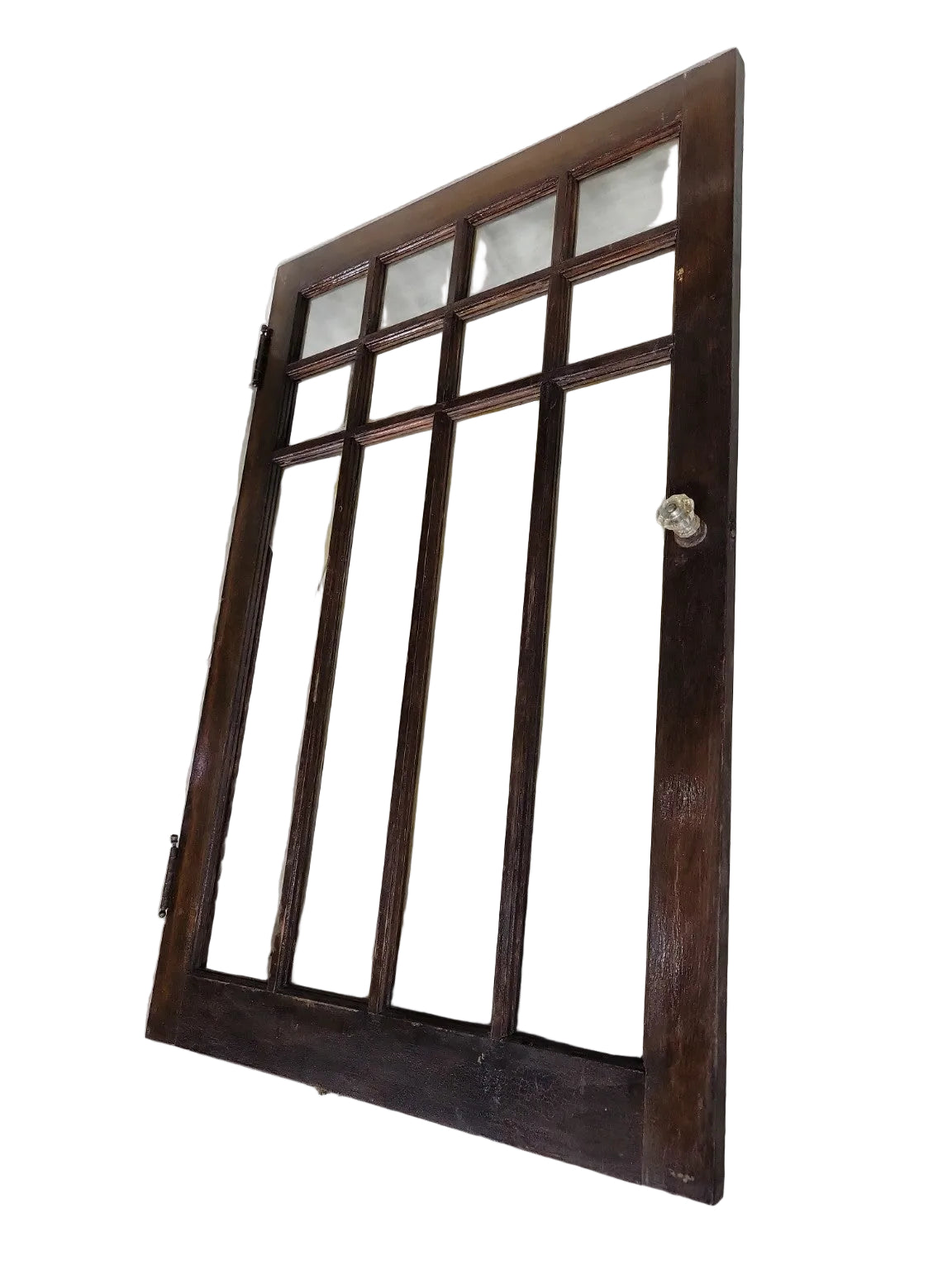 Antique 12-Lite Cabinet Door – Dark Wood Finish with Glass Knob