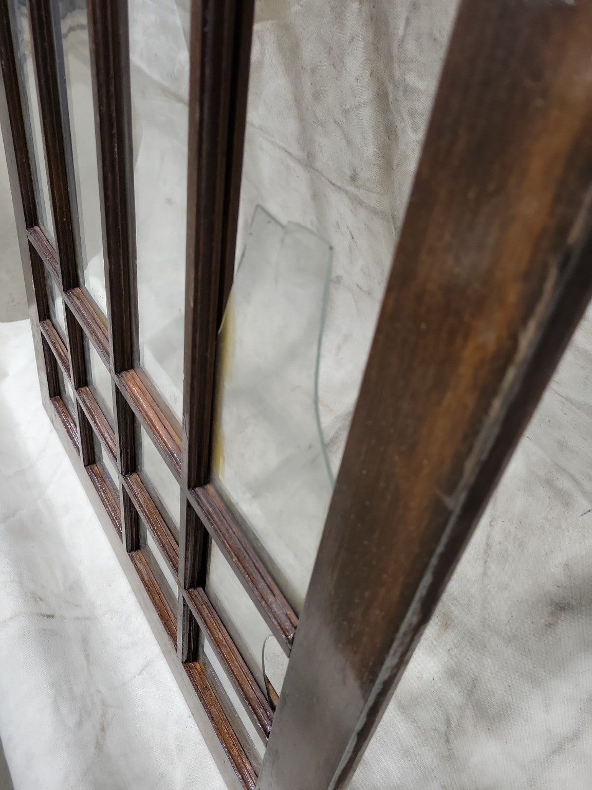 Antique 12-Lite Cabinet Door – Dark Wood Finish with Glass Knob