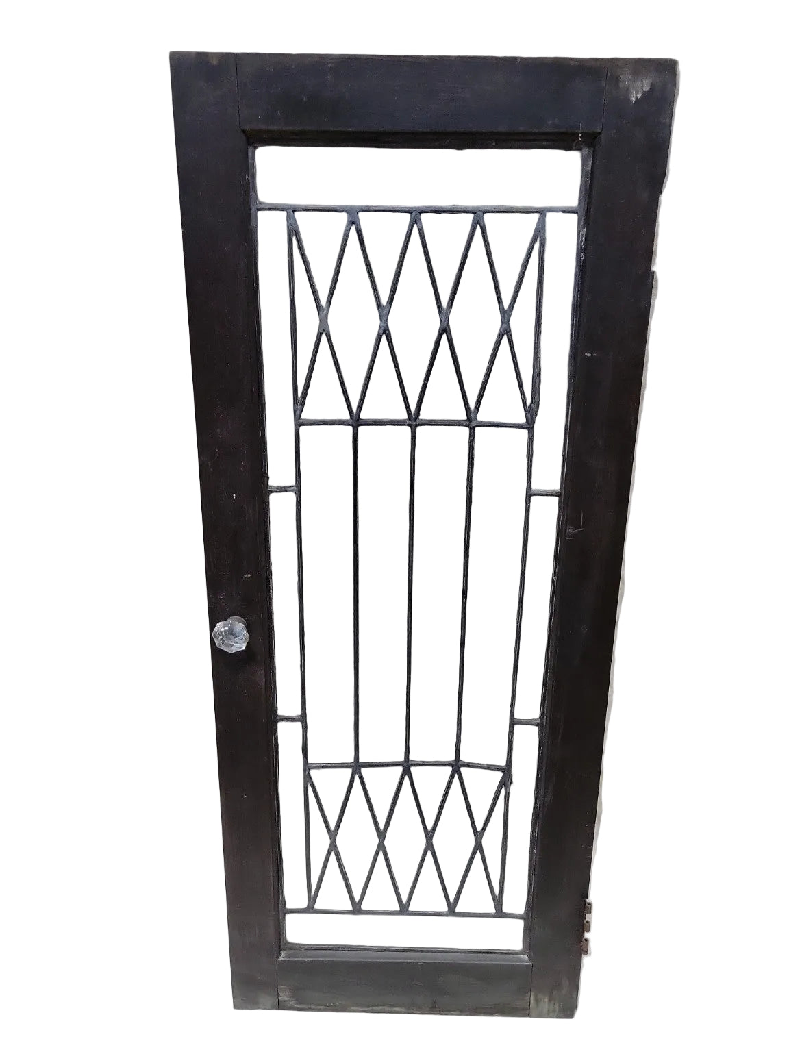 Antique Leaded Glass Cabinet Door – Diamond Pattern with Glass Knob