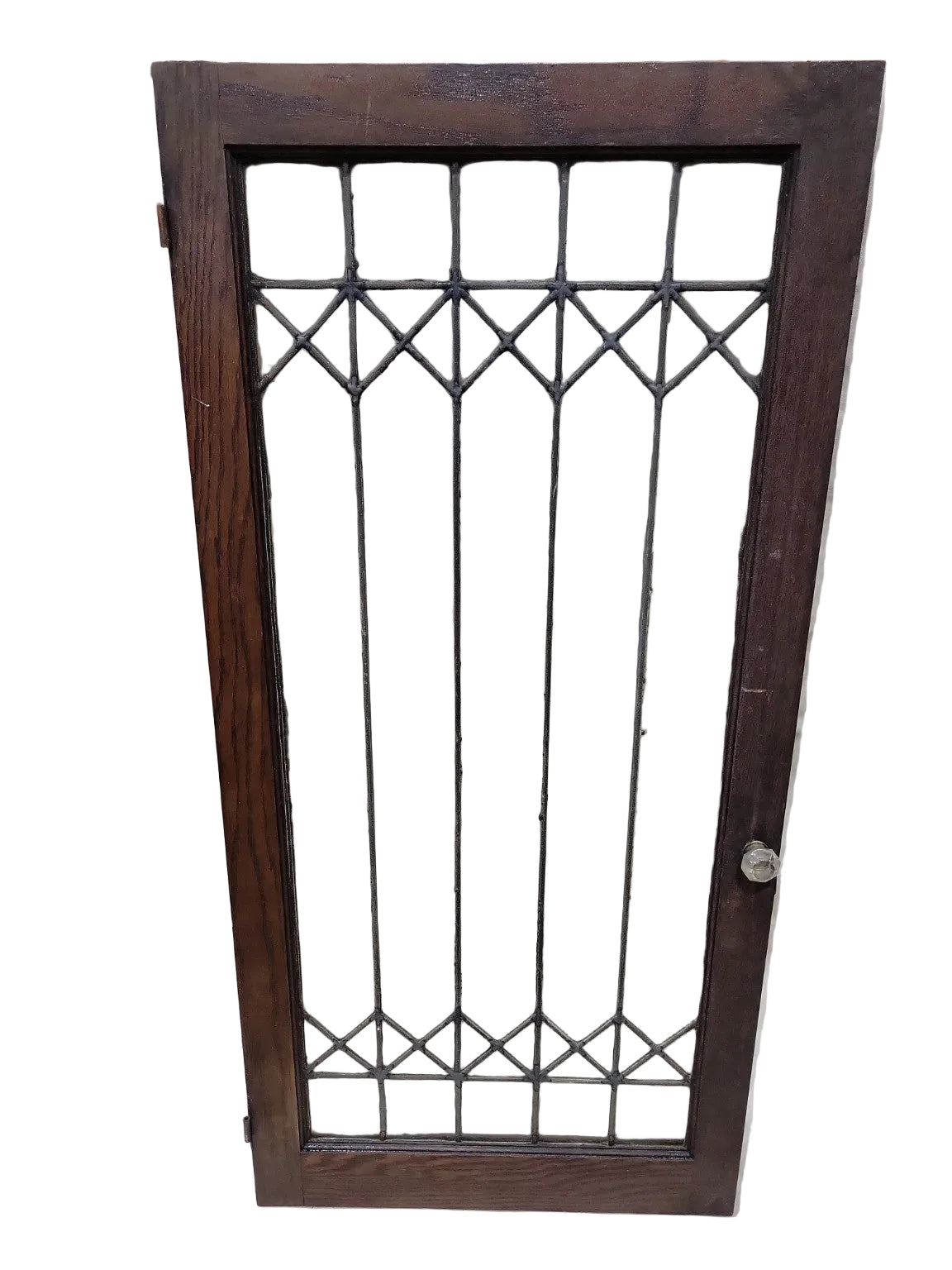 Antique Leaded Glass Cabinet Door – Diamond Pattern with Dark Oak Frame