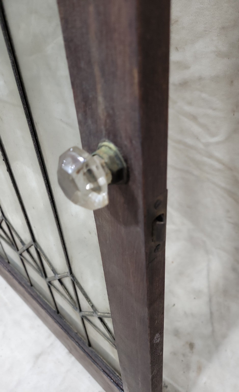 Antique Leaded Glass Cabinet Door – Diamond Pattern with Dark Oak Frame