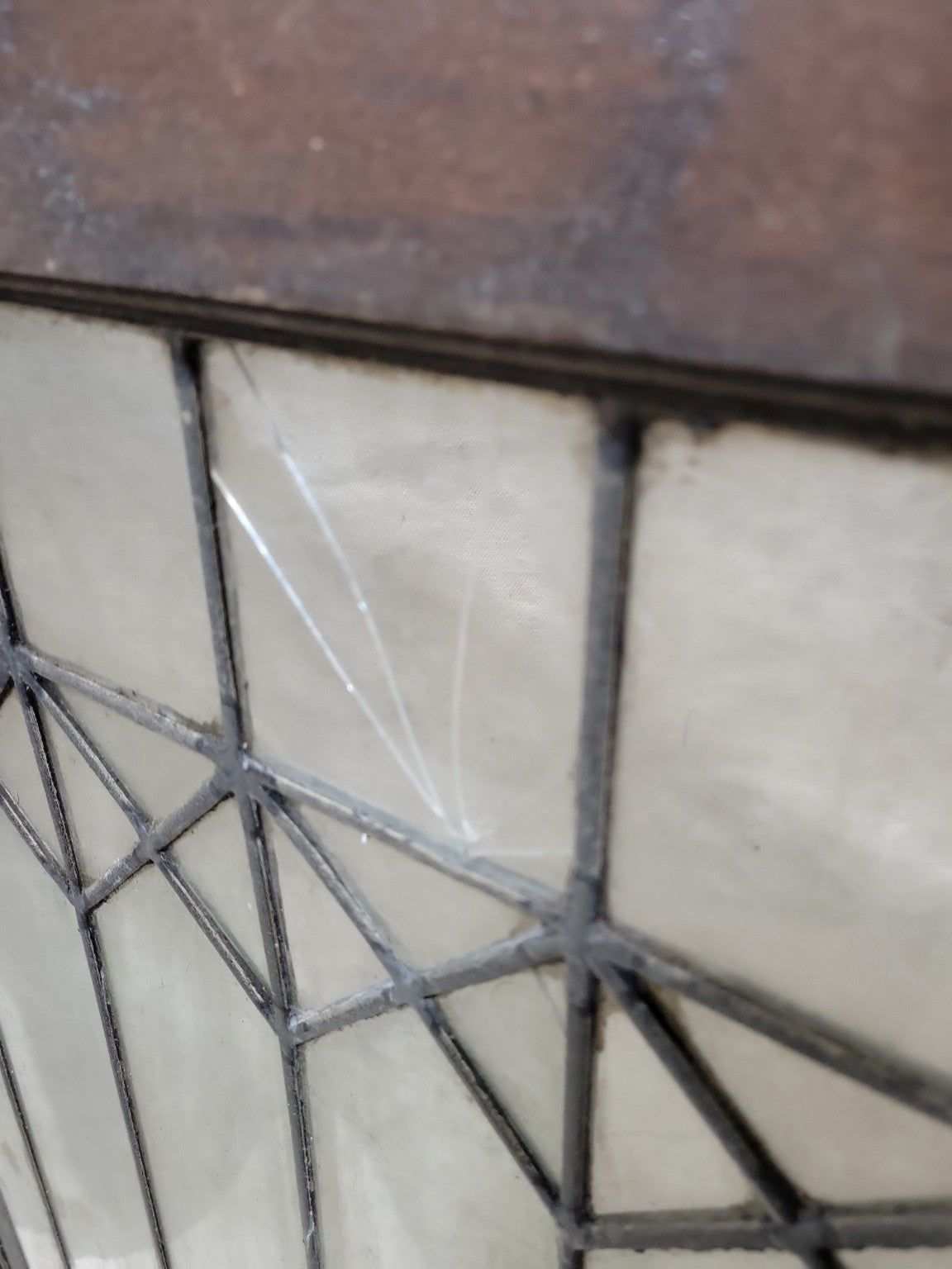 Antique Leaded Glass Cabinet Door – Diamond Pattern with Dark Oak Frame