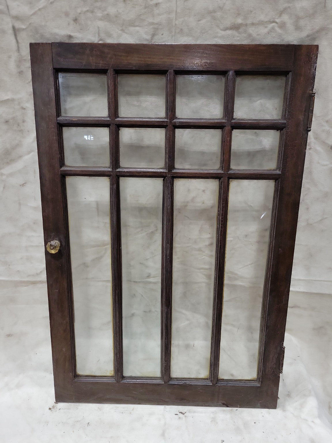 Antique 12-Lite Mullion Glass Cabinet Door – Dark Oak Frame