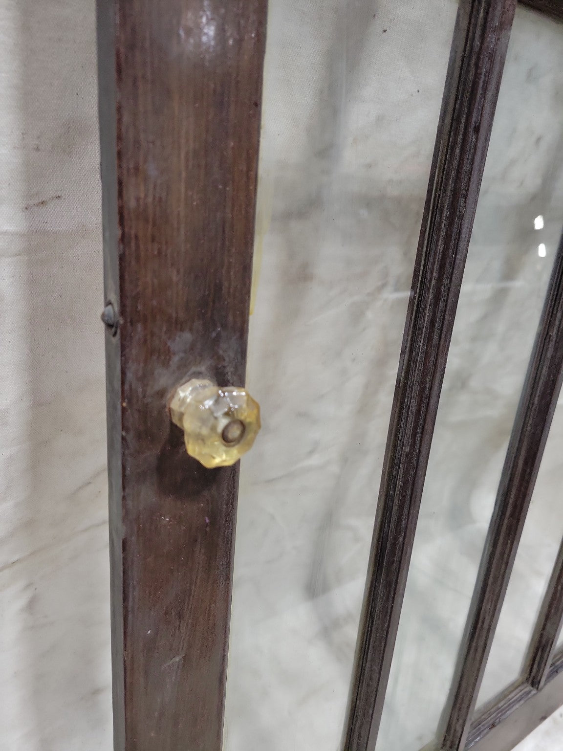 Antique 12-Lite Mullion Glass Cabinet Door – Dark Oak Frame