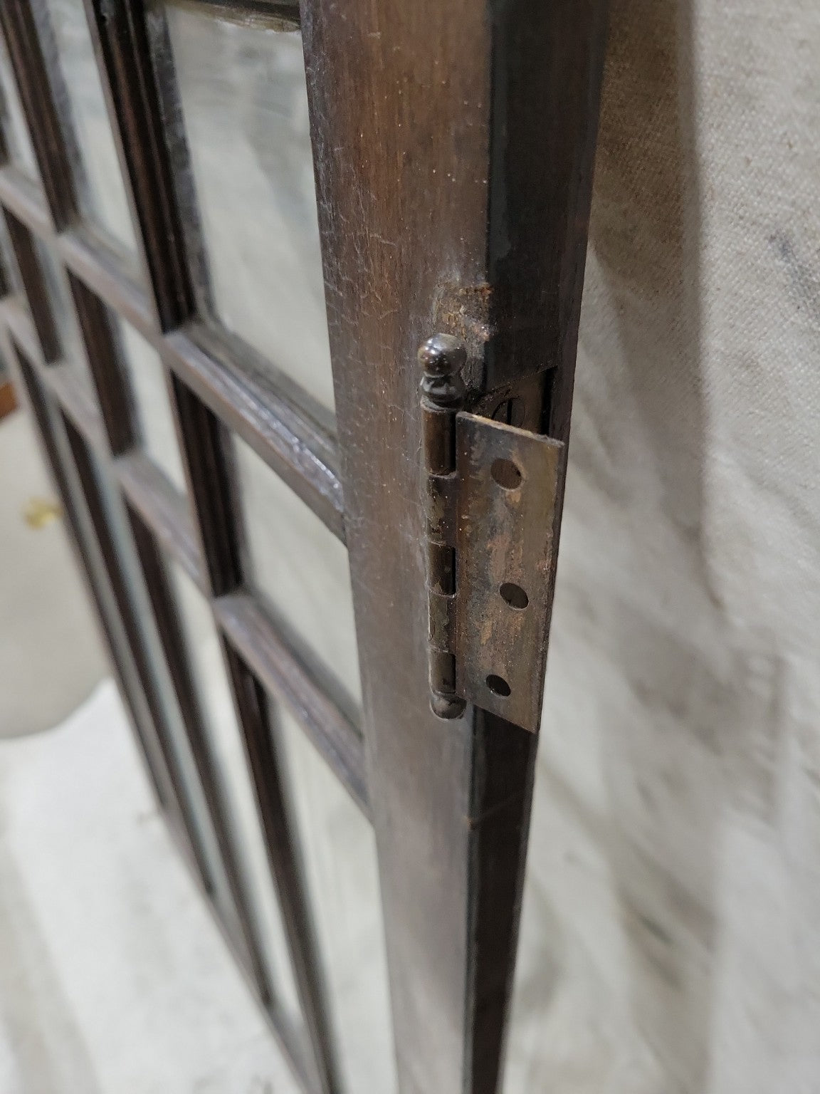 Antique 12-Lite Mullion Glass Cabinet Door – Dark Oak Frame