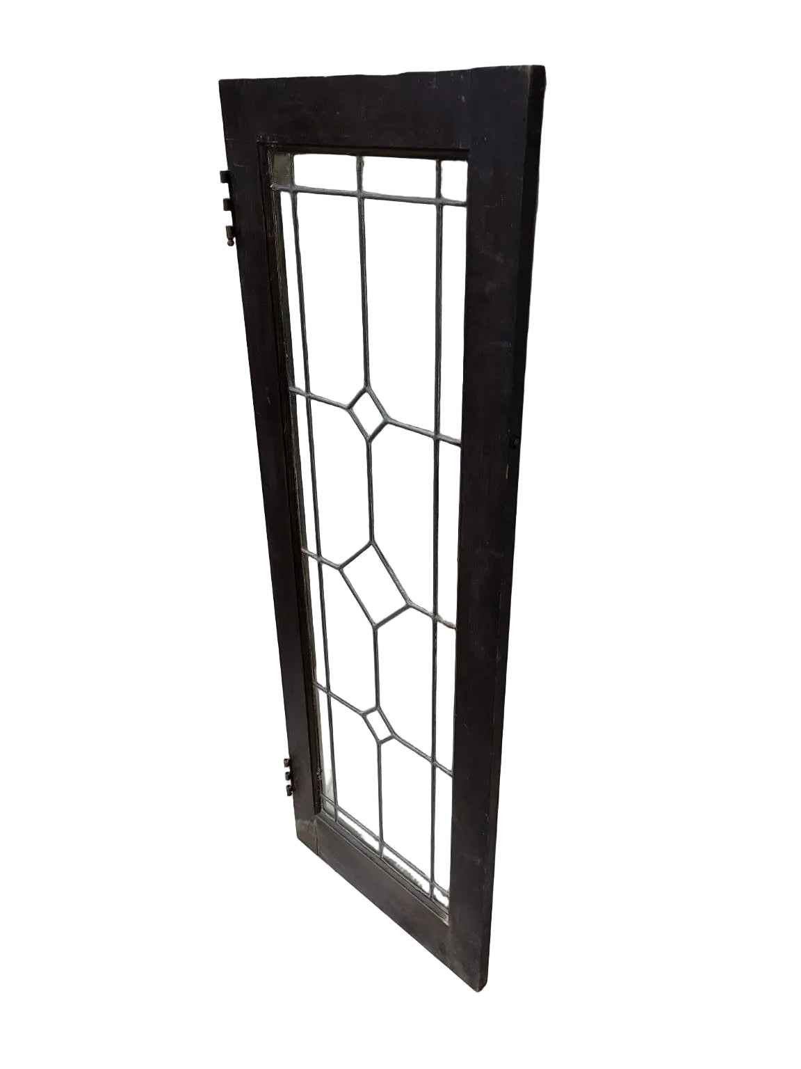 Antique Leaded Glass Cabinet Door Panel – Geometric Diamond Pattern