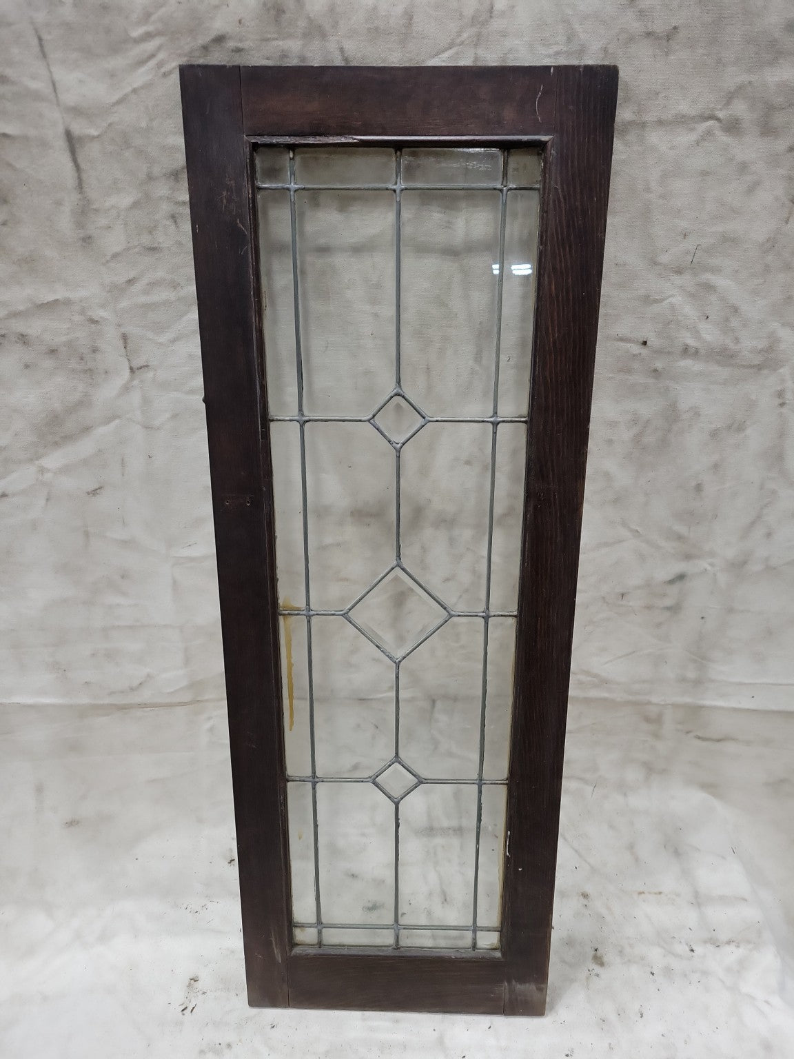 Antique Leaded Glass Cabinet Door Panel – Geometric Diamond Pattern