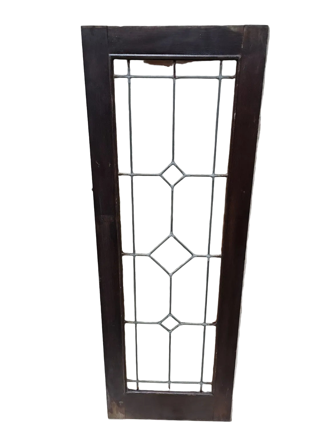 Antique Leaded Glass Cabinet Door Panel – 5-Lite Diamond Grid with Dark Frame