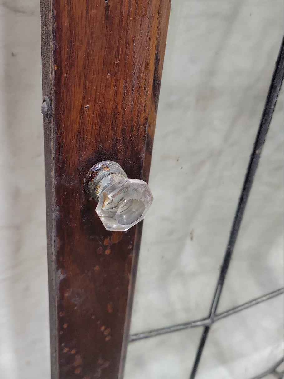 Large Antique Leaded Glass Cabinet Door – Diamond & Arrow Motif with Glass Knob