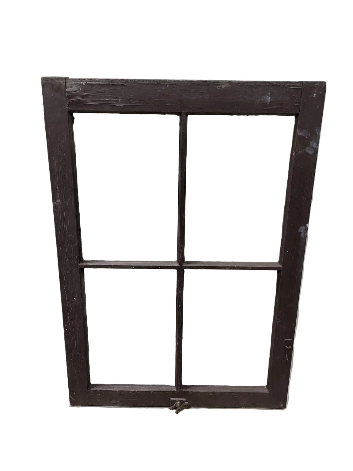Antique 4-Lite Wood Window Sash with Original Hardware
