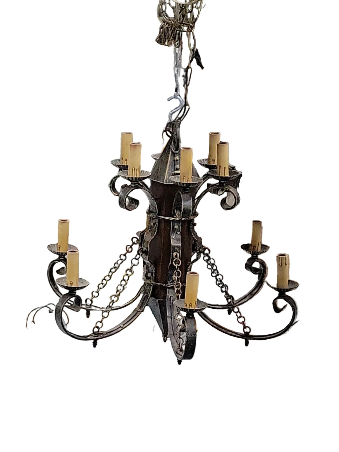 Vintage Wrought Iron 12-Light Gothic Revival Chandelier
