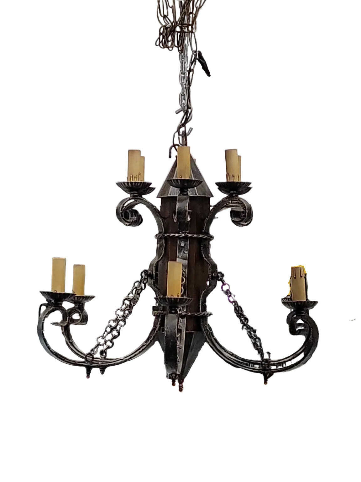 Vintage Wrought Iron 12-Light Gothic Revival Chandelier