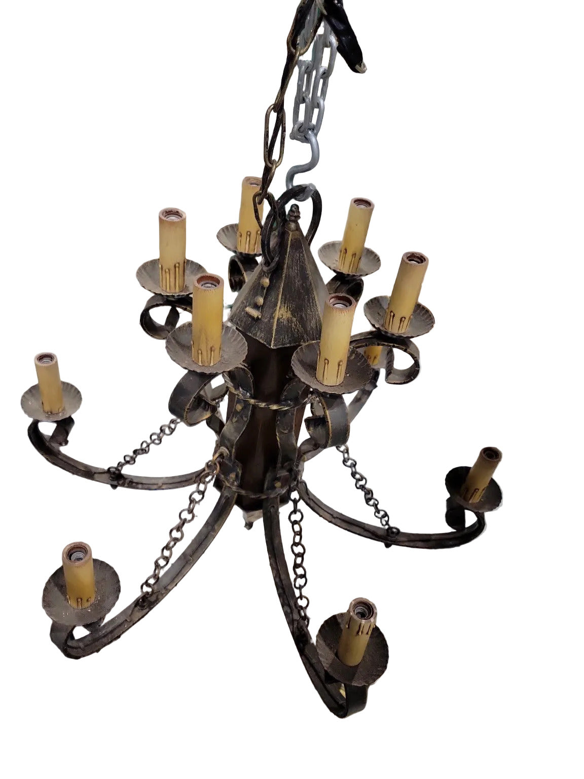 Vintage Wrought Iron 12-Light Gothic Revival Chandelier