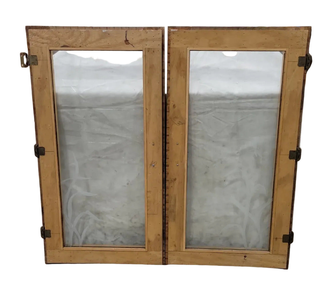 Set of 2 Rustic Cabinet Doors with Frosted Grass Etched Glass – 21" x 39 ⅞" Each