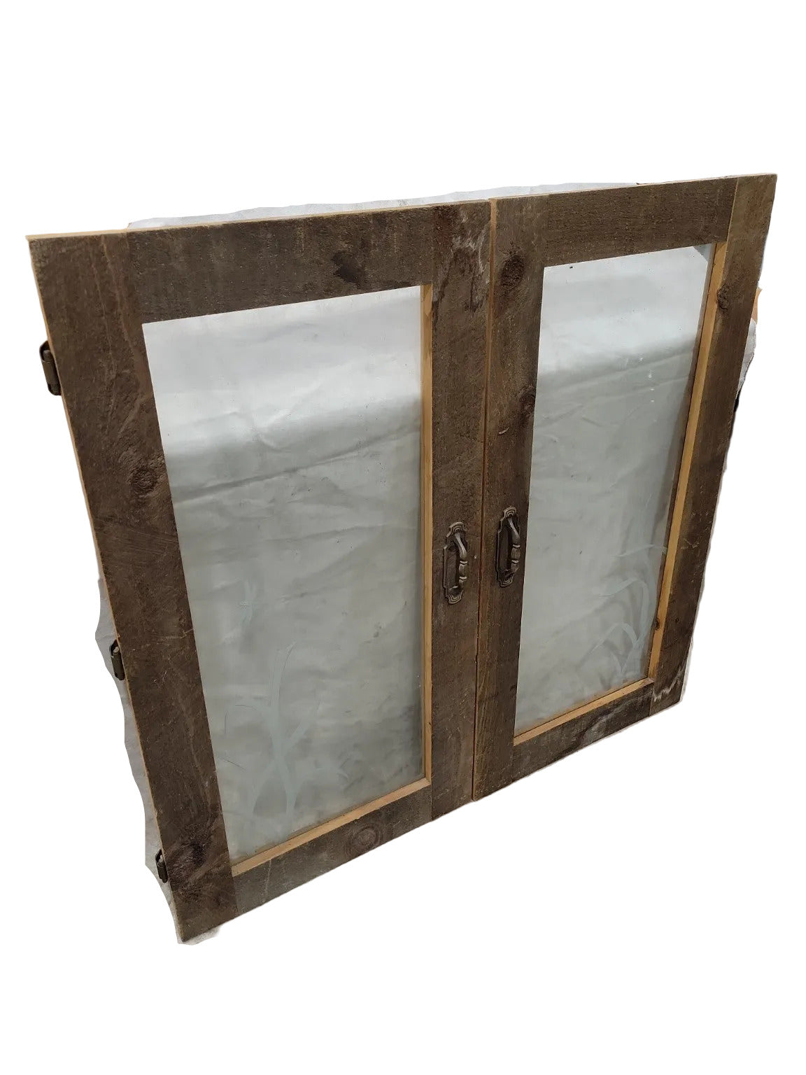 Set of 2 Rustic Cabinet Doors with Frosted Grass Etched Glass – 21" x 39 ⅞" Each