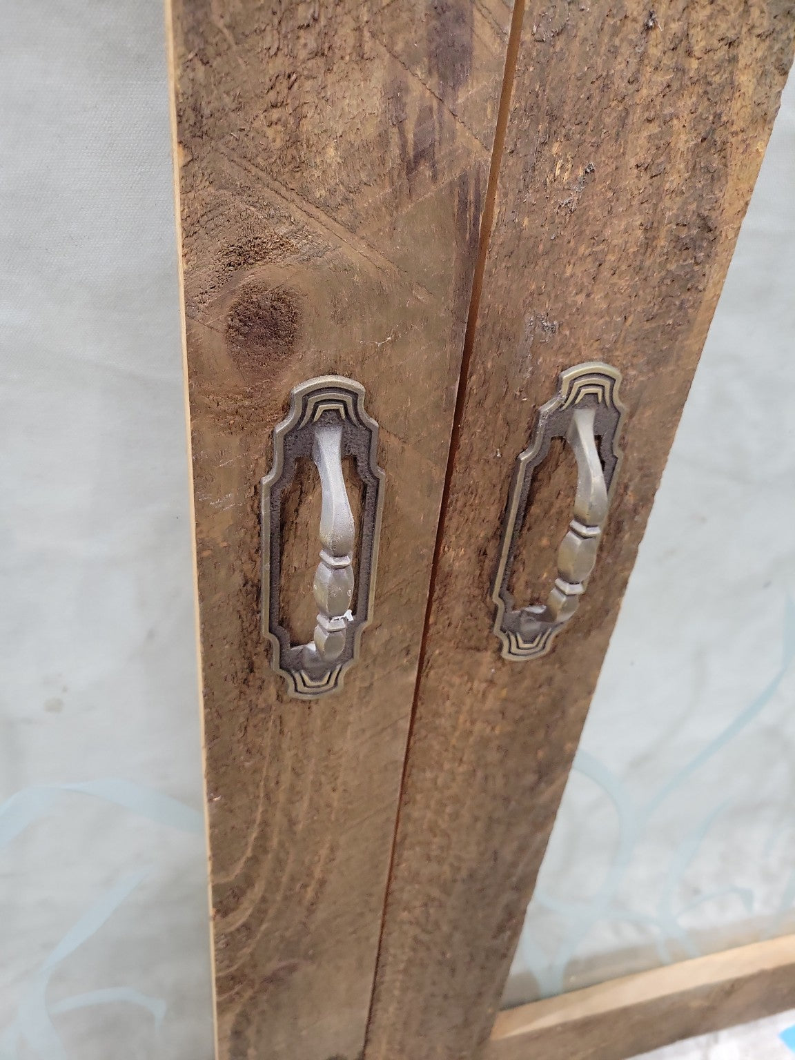 Set of 2 Rustic Cabinet Doors with Etched Glass & Dragonfly Motif – 24 ⅛" x 39 ⅞" Each