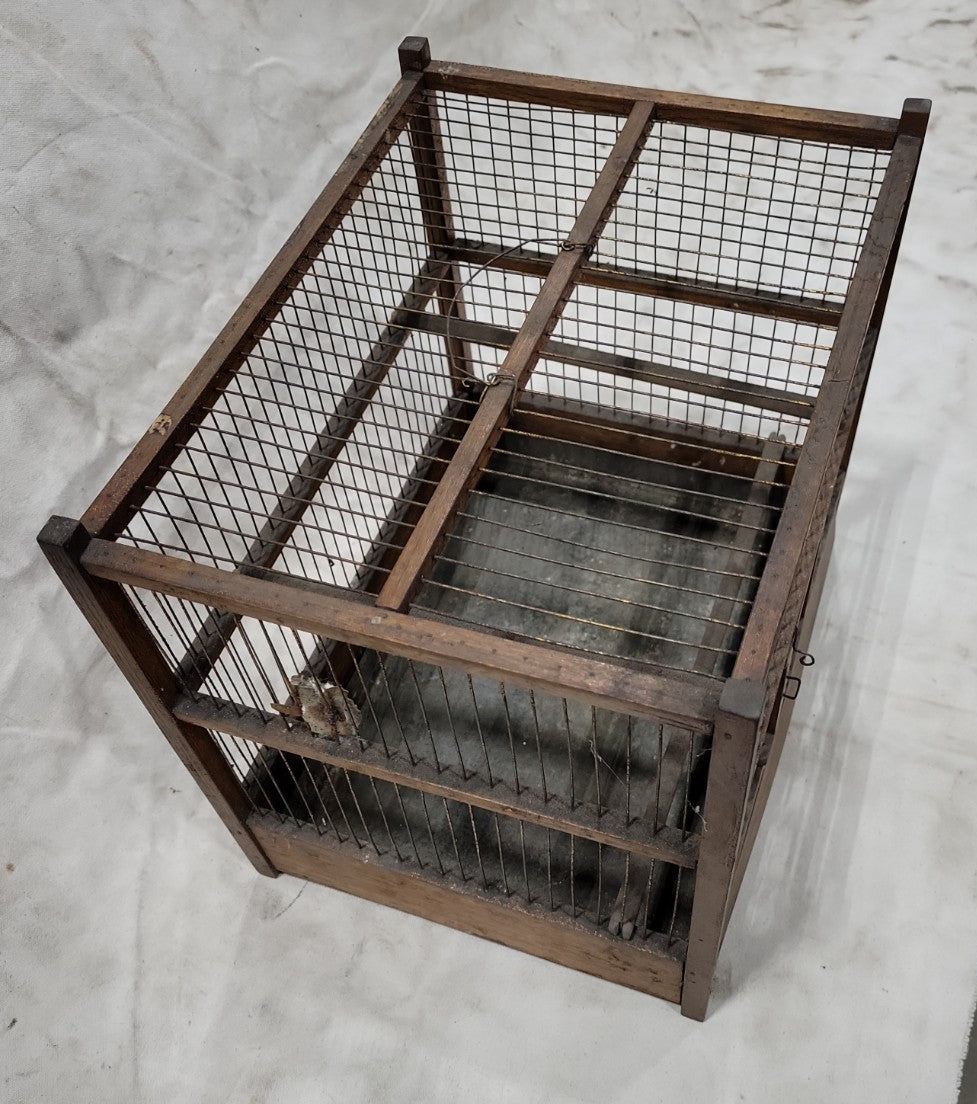 Handmade Vintage Wooden Bird Cage with Wire Bars