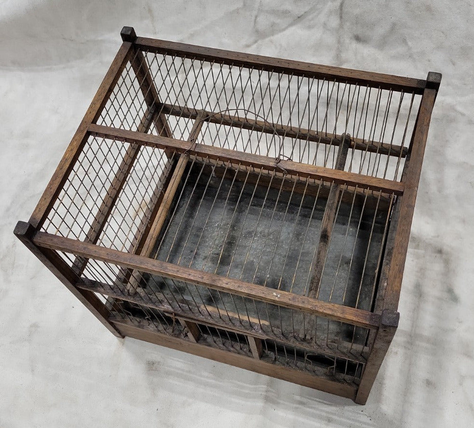 Handmade Rustic Wooden Bird Cage with Hinged Door