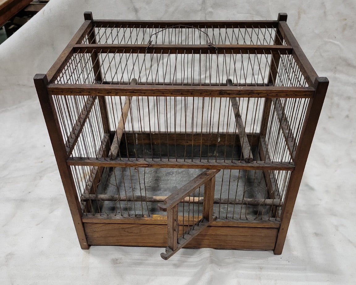 Handmade Rustic Wooden Bird Cage with Hinged Door