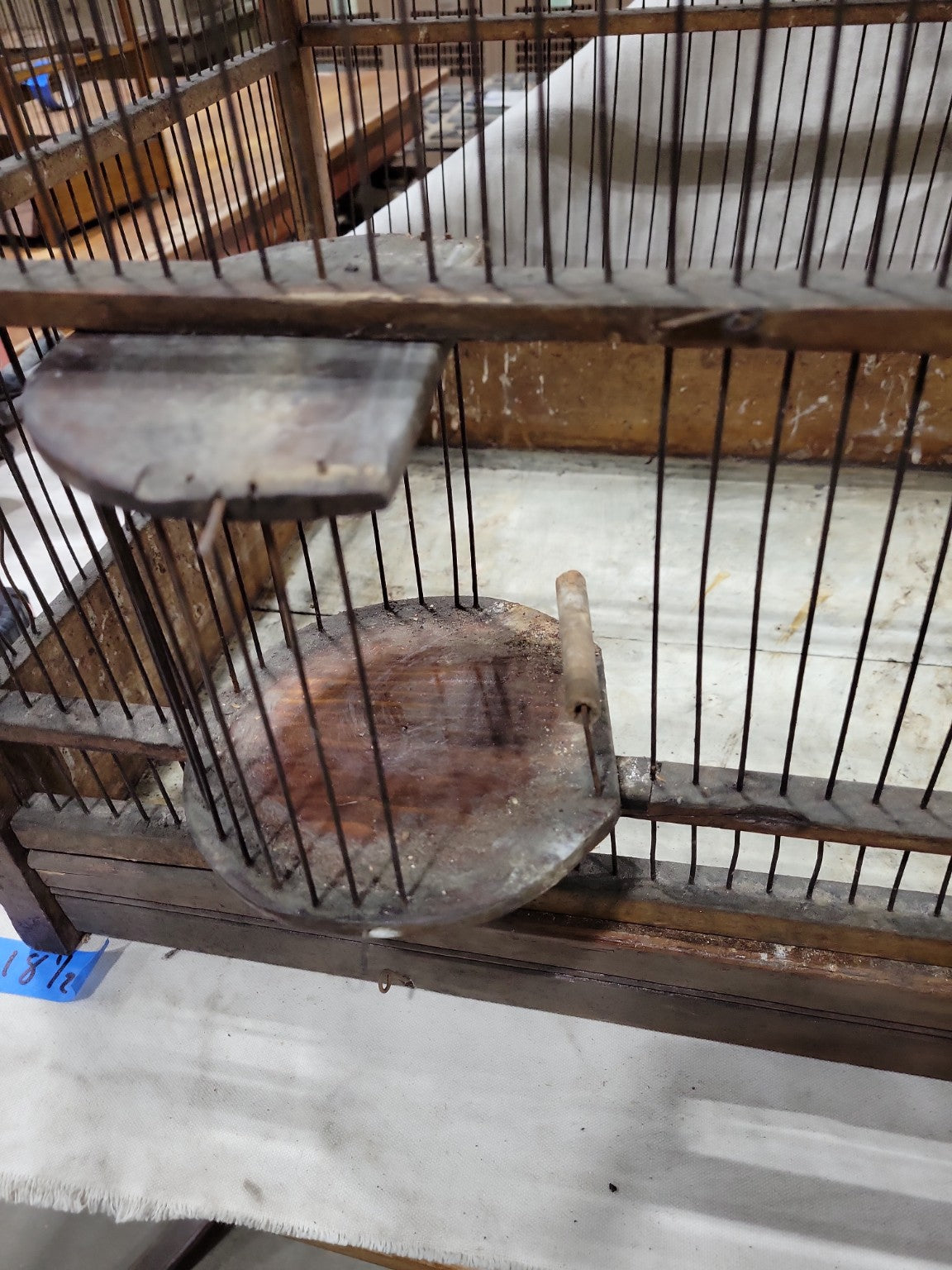 Extra-Long Handmade Wooden Bird Cage with Dual Feeding Chambers