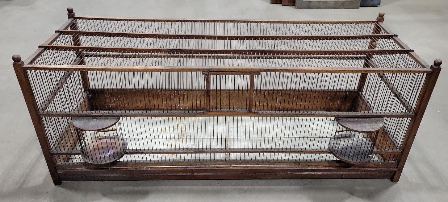 Extra-Long Handmade Wooden Bird Cage with Dual Feeding Chambers
