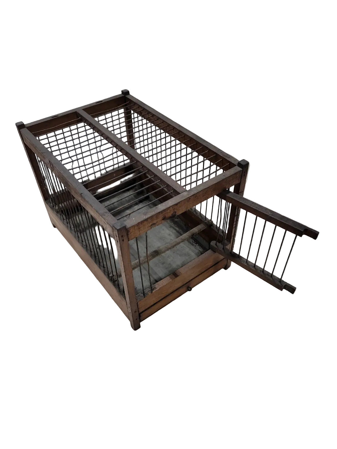 Small Handmade Wooden Bird Cage with Slide-Out Tray