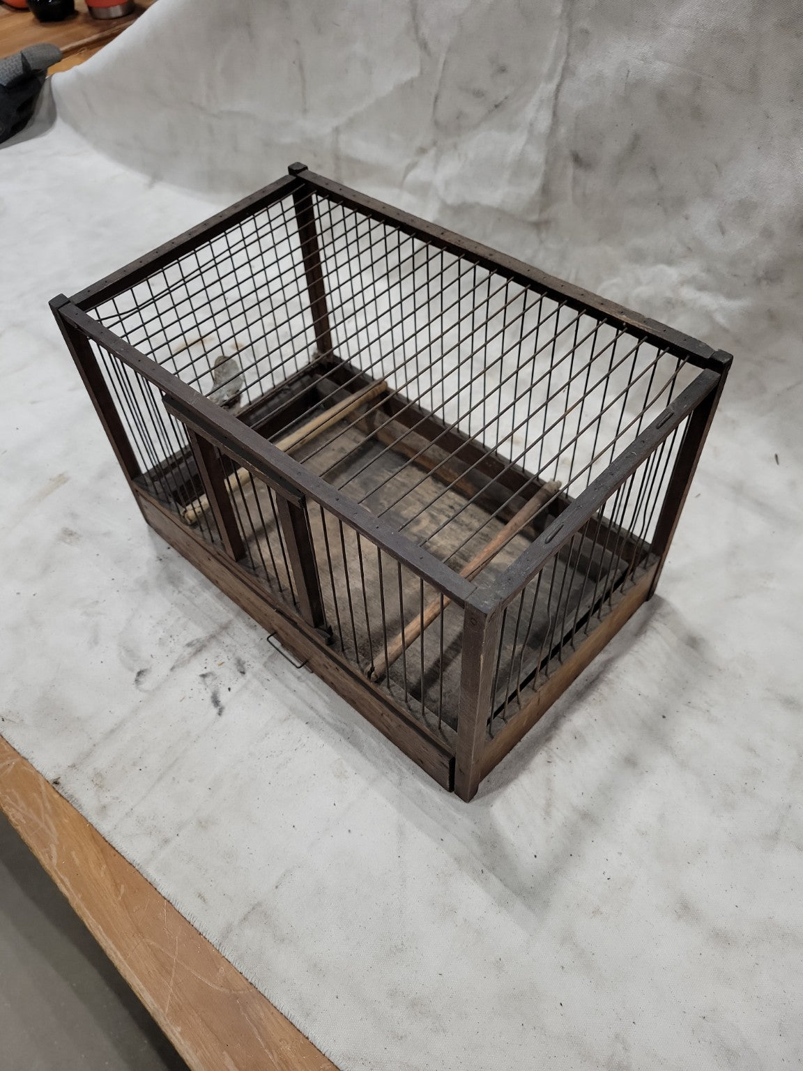 Vintage Wooden Bird Cage with Pull-Out Wood Tray