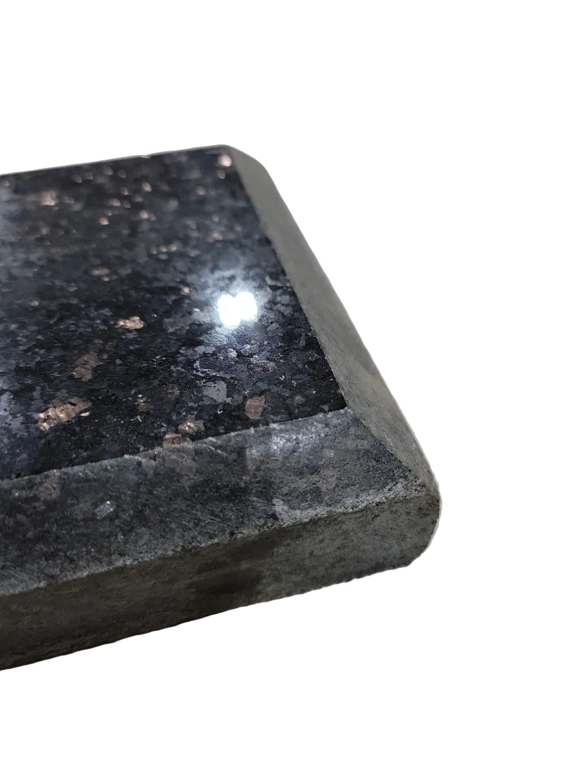 Black Galaxy Granite Sample Block with Beveled Edge – Polished Finish