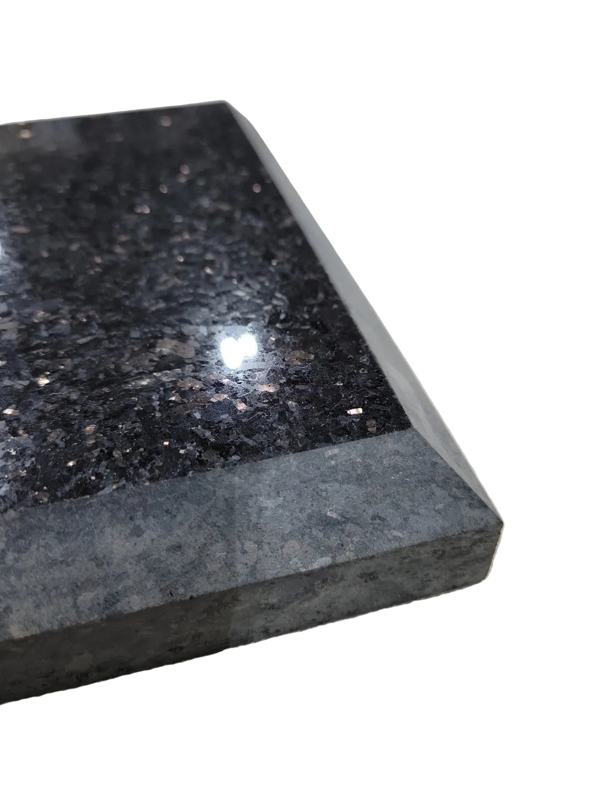 Black Galaxy Granite Polished Square Sample – Beveled 7 ⅝" Stone Block