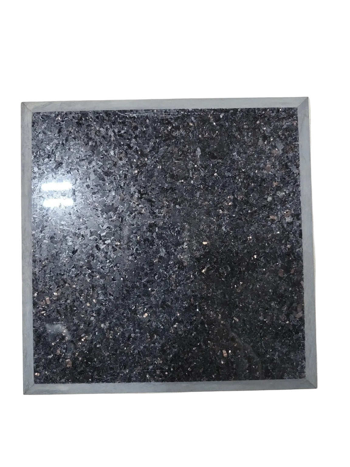 Black Galaxy Granite Polished Square Sample – Beveled 7 ⅝" Stone Block