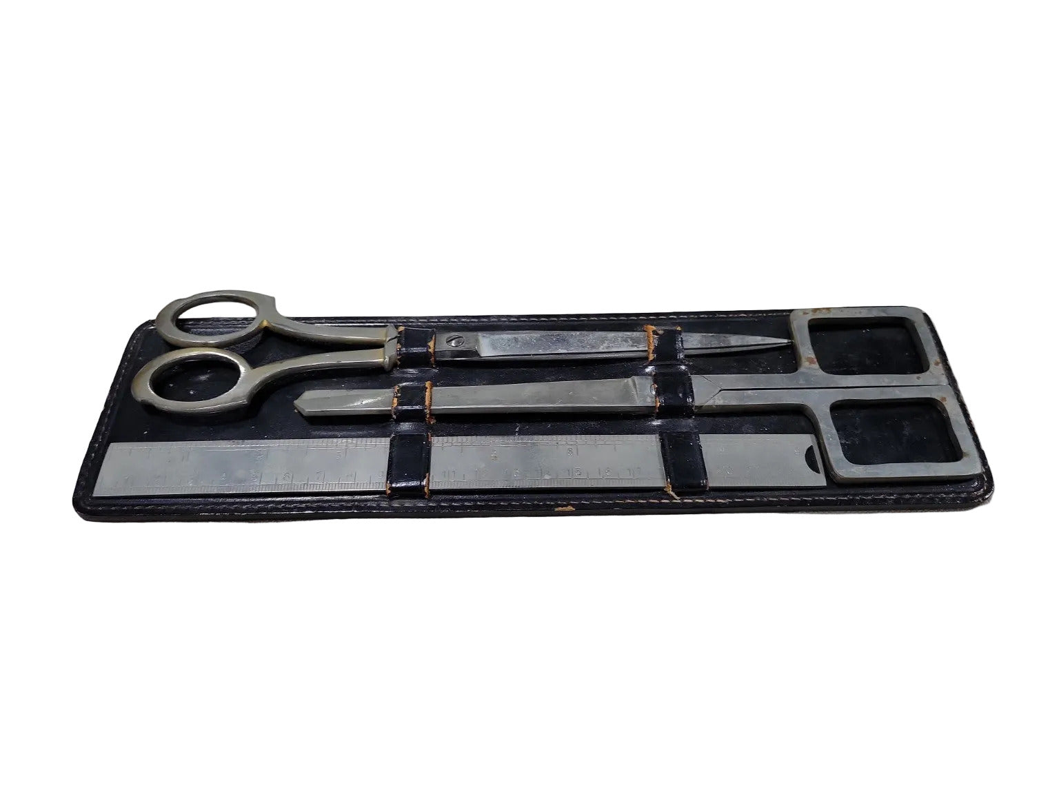 Mid-Century Precision Drafting Tool Set – 3-Piece Stainless in Leather Case